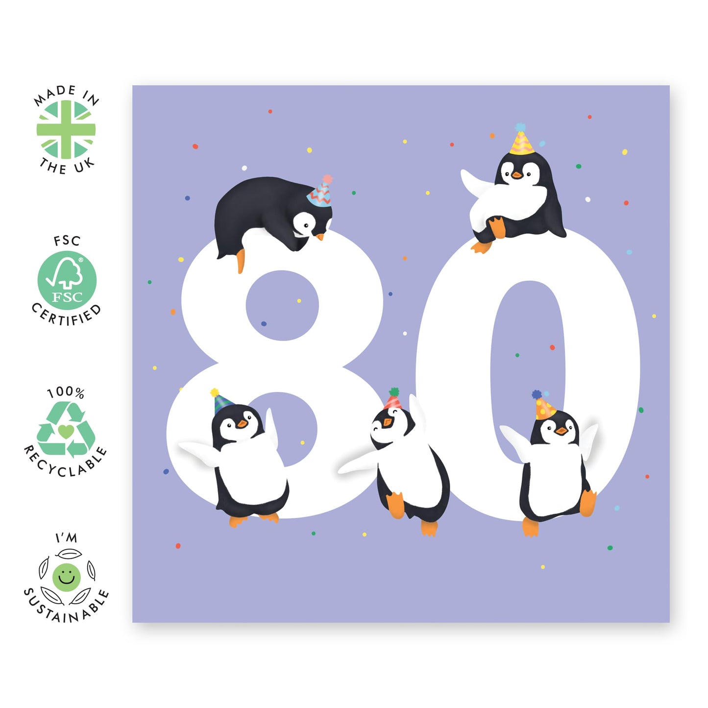 80th Birthday Card For Men Women - Penguin Age 80 - Grandparents Birthday Greeting Card - Animal Birthday Card - Happy Eightieth Birthday Card - Comes With Fun Stickers - By Central 23