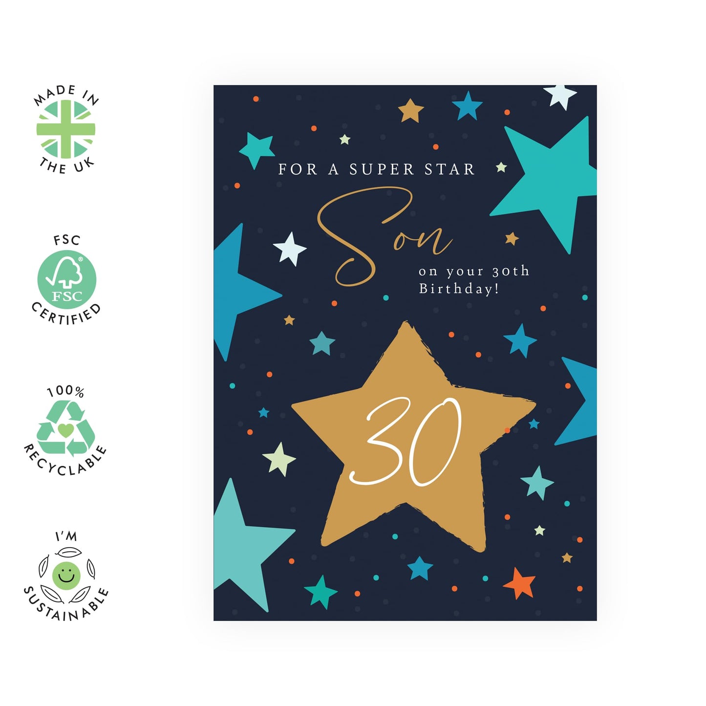 30th Birthday Card - 'Superstar Son 30th' - Gifts for Son, Children, Family, Men, Guys, Him, from Mum & Dad - 30 Years & Stars - Comes with Fun Stickers