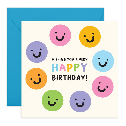 Colourful Birthday Cards Women Men - Smiley Faces – Fun Gifts for Friends, Colleagues, Brother, Sister, Kids, Children, Son, Daughter, Uncle, Auntie, Niece, Nephew, Neighbour - Comes with Stickers
