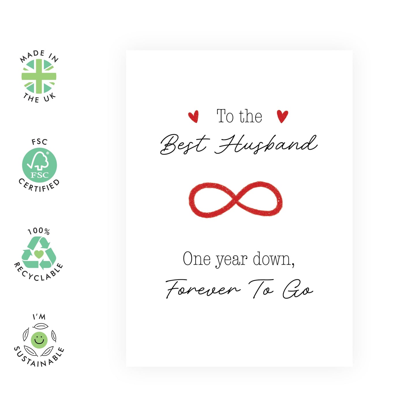 Anniversary Card for Husband, Him, Babe, Spouse, Men - 'One Year Down, Forever to Go' - For Celebrating Love and Milestones - Blank Inside with Premium Red Envelope