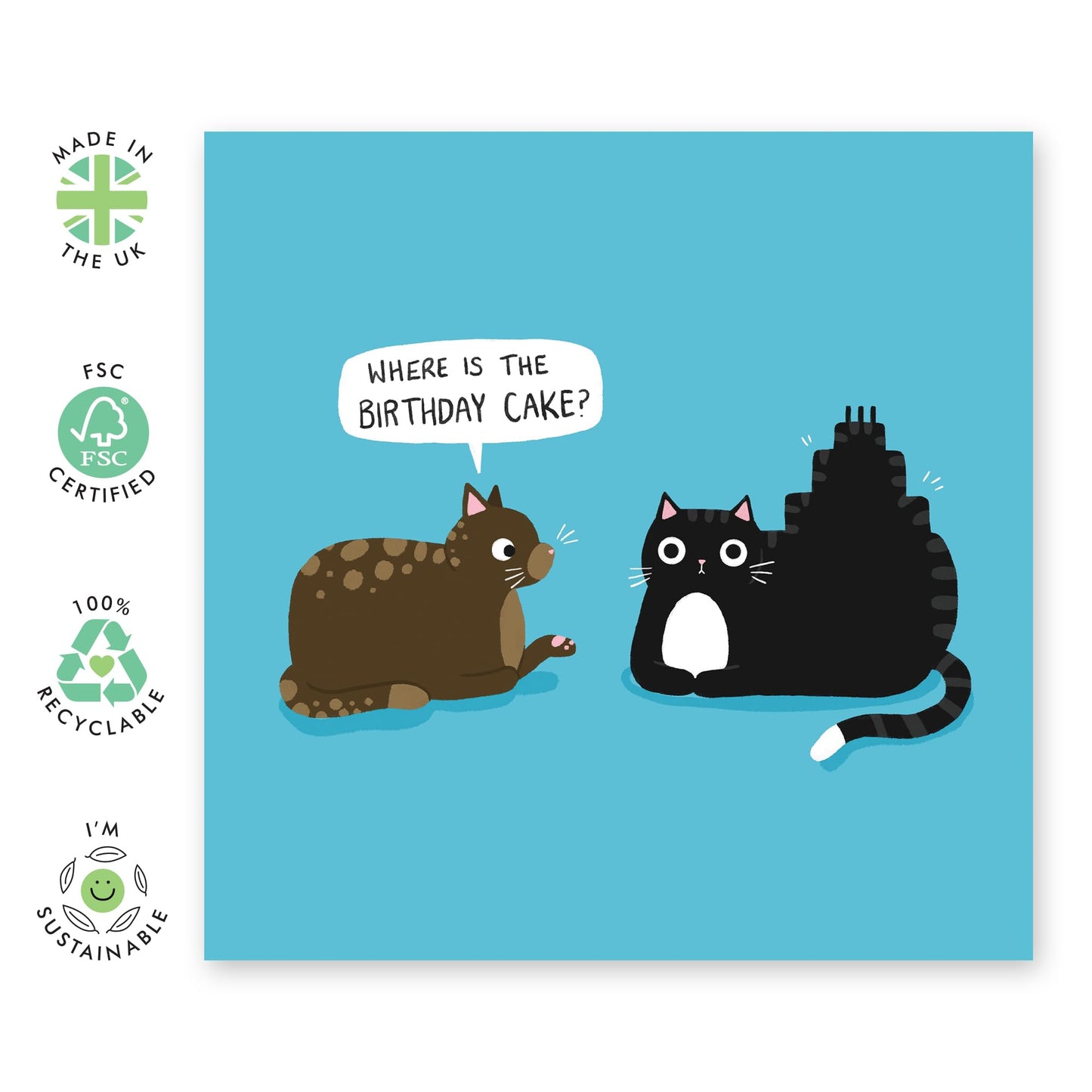 Hilarious Cats Birthday Card - 'Where is the Cake Cats' - Presents for Husband, Wife, Friends, Co-workers, Colleagues, Family, Boyfriend, Girlfriend - Ate It - Comes with Fun Stickers