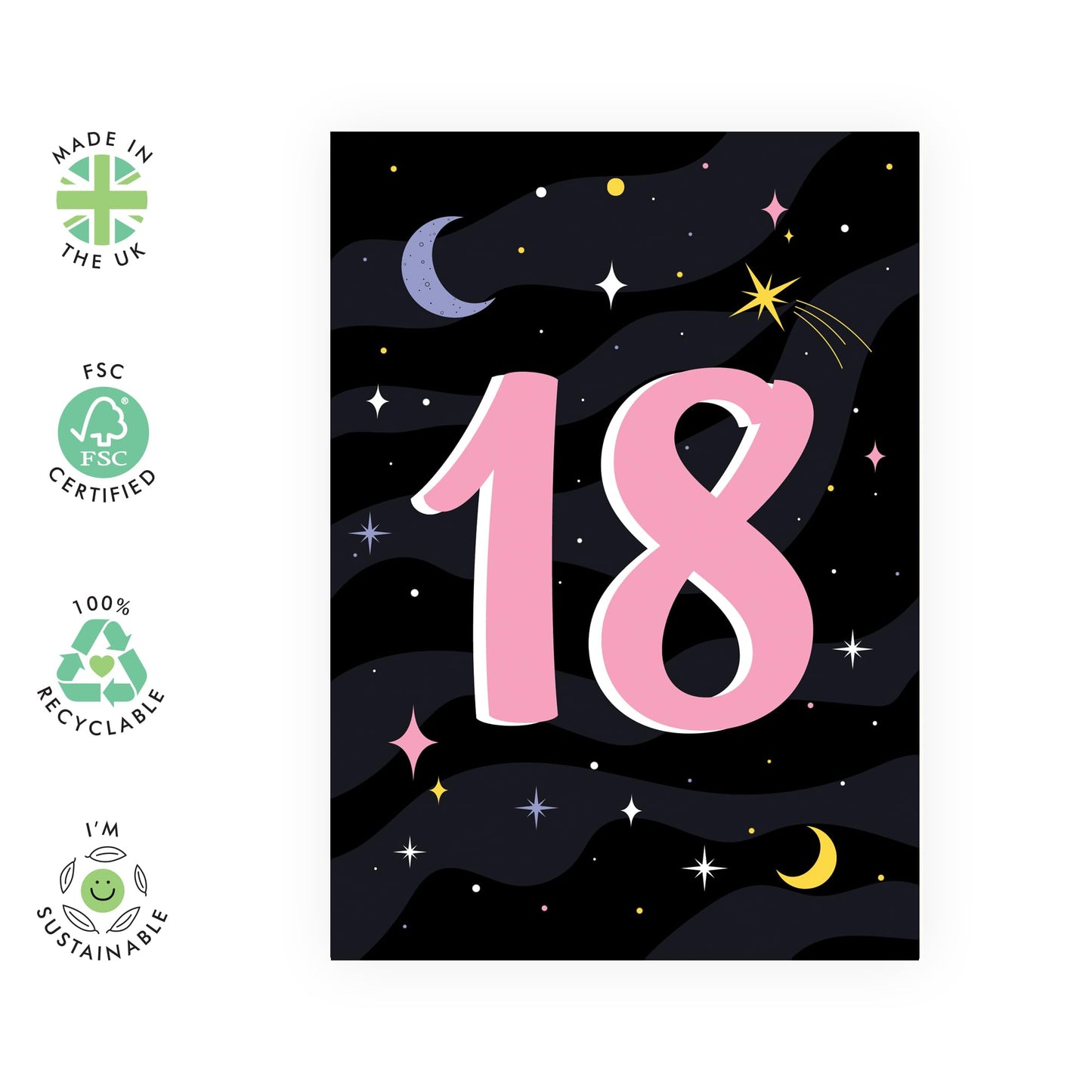 18th Birthday Card - 18 Stars - Happy Eighteenth Birthday Cards - Stars Birthday Card - 18 Year Old Gifts For Best Friend Women Him Her - Comes With Fun Stickers - By Central 23