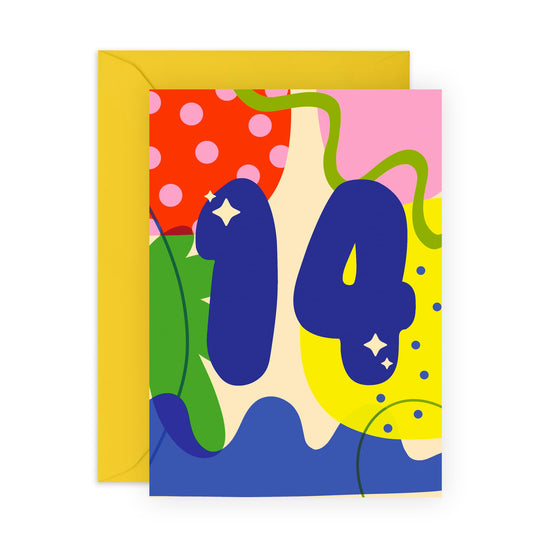 14th Birthday Card For Boys Girls - Abstract 14 Years - Happy Fourteenth Birthday Card For Teens - Gifts For Son Daughter - Bday Cards For Nephew Niece - Comes With Fun Stickers - By Central 23