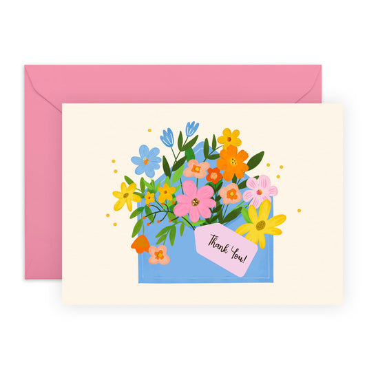 Thank You Flower Greeting Card - 'Thank You Floral Envelope' - Gifts for Friends, Colleagues, Co-workers, Family, Relatives, Mum, Dad, Bestie - Saying Thanks - Comes with Fun Stickers