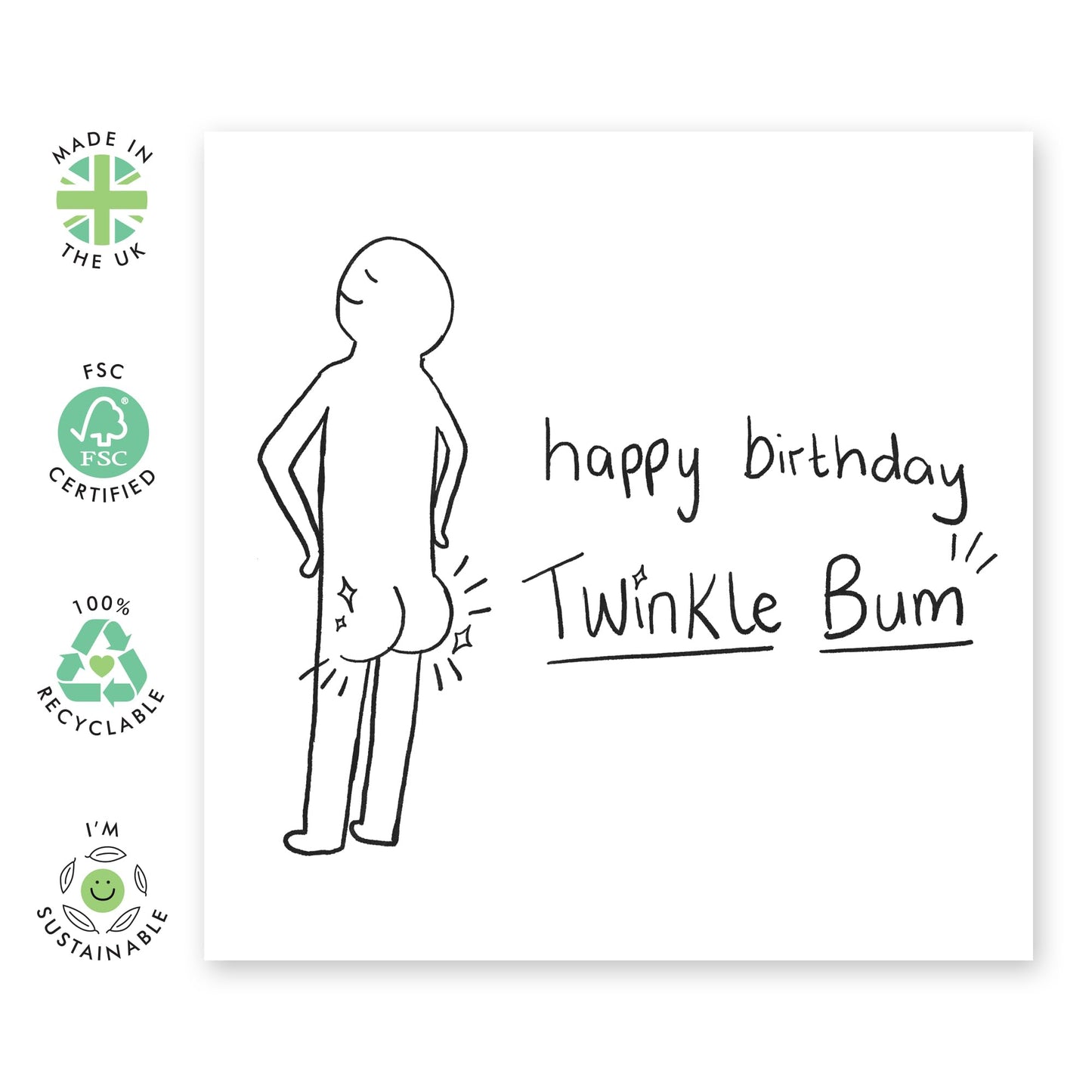 Birthday Cards For Him Her - Happy Birthday Twinkle Bum - Birthday Cards For Wife Husband - Humorous Gift From Friend - Naughty Greeting Cards From Husband - Comes With Fun Stickers By Central 23