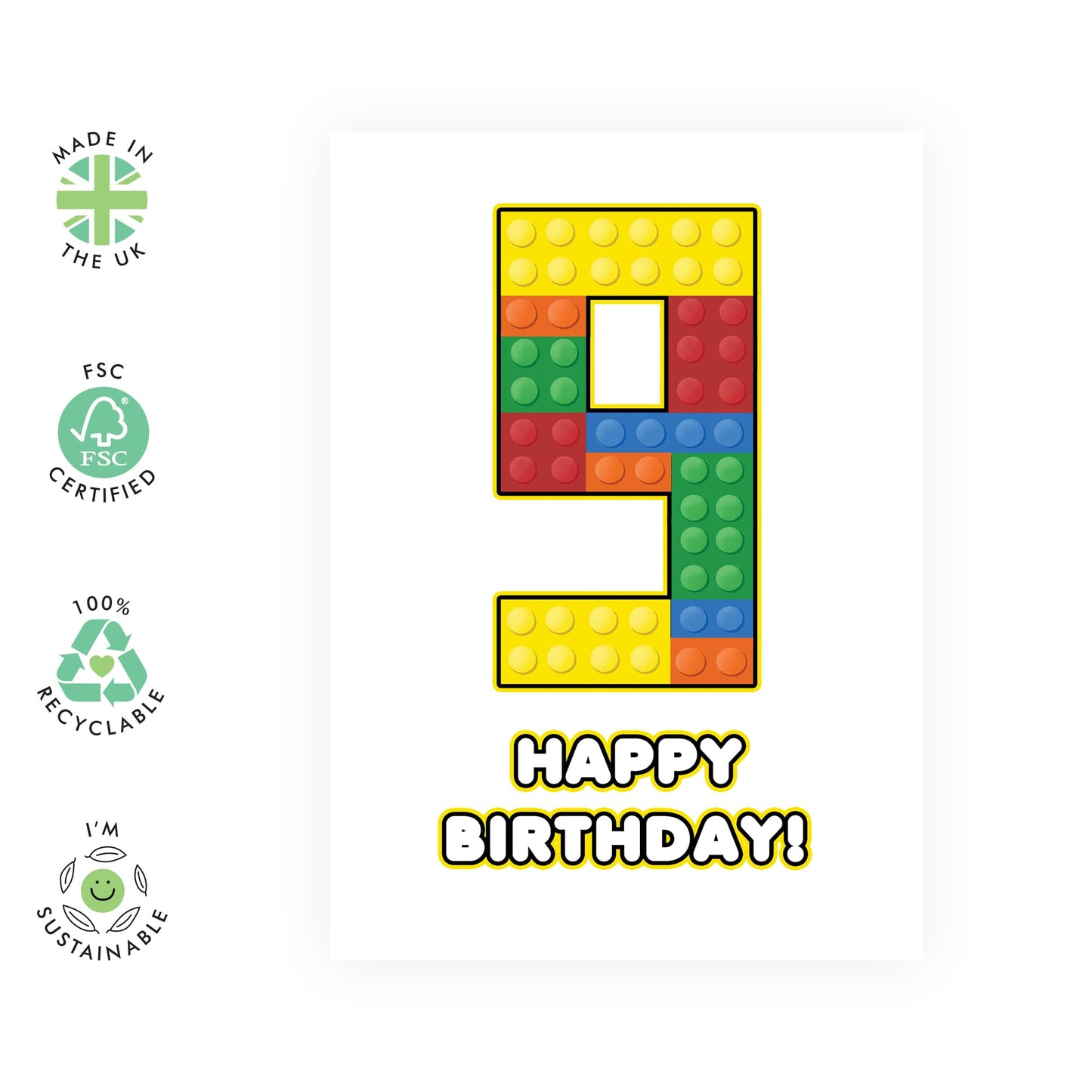 Ninth Birthday Card For Boys - 9 Building Block - Milestone Baby Cards Age Nine - Happy 9th Birthday Greeting Card For Kids - Nine Years Old - Child - Comes With Sticker By Central 23