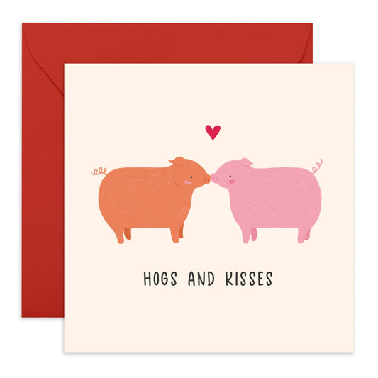 Adorable Love Card -Hogs and Kisses Card - Cute Pig-Themed Greeting Card for Anniversary, Valentine’s Day, or Just Because - Gifts for Him, Her, Wife, Husband or Couples - Comes with Fun Stickers
