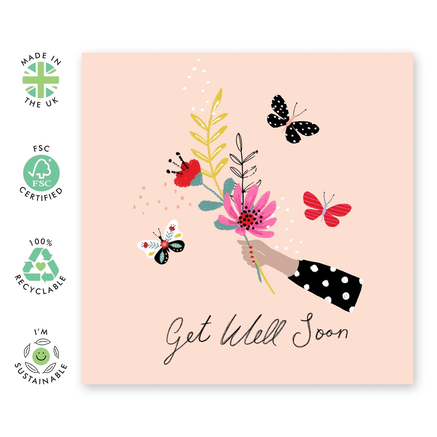 Get Well Soon Cards And Envelope - Get Well 6 - Speedy Recovery Him Her - Encouragement Cards For Men Women - Floral Greeting Card - For Girl Friends - Comes With Stickers - By Central 23