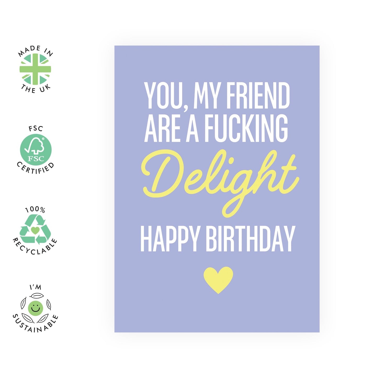 Friend Birthday Card Female Male - You're F*cking Delightful - Best Friend Birthday Cards For Her Him Men Women - Greeting Cards And Envelopes - Comes With Fun Stickers By Central 23