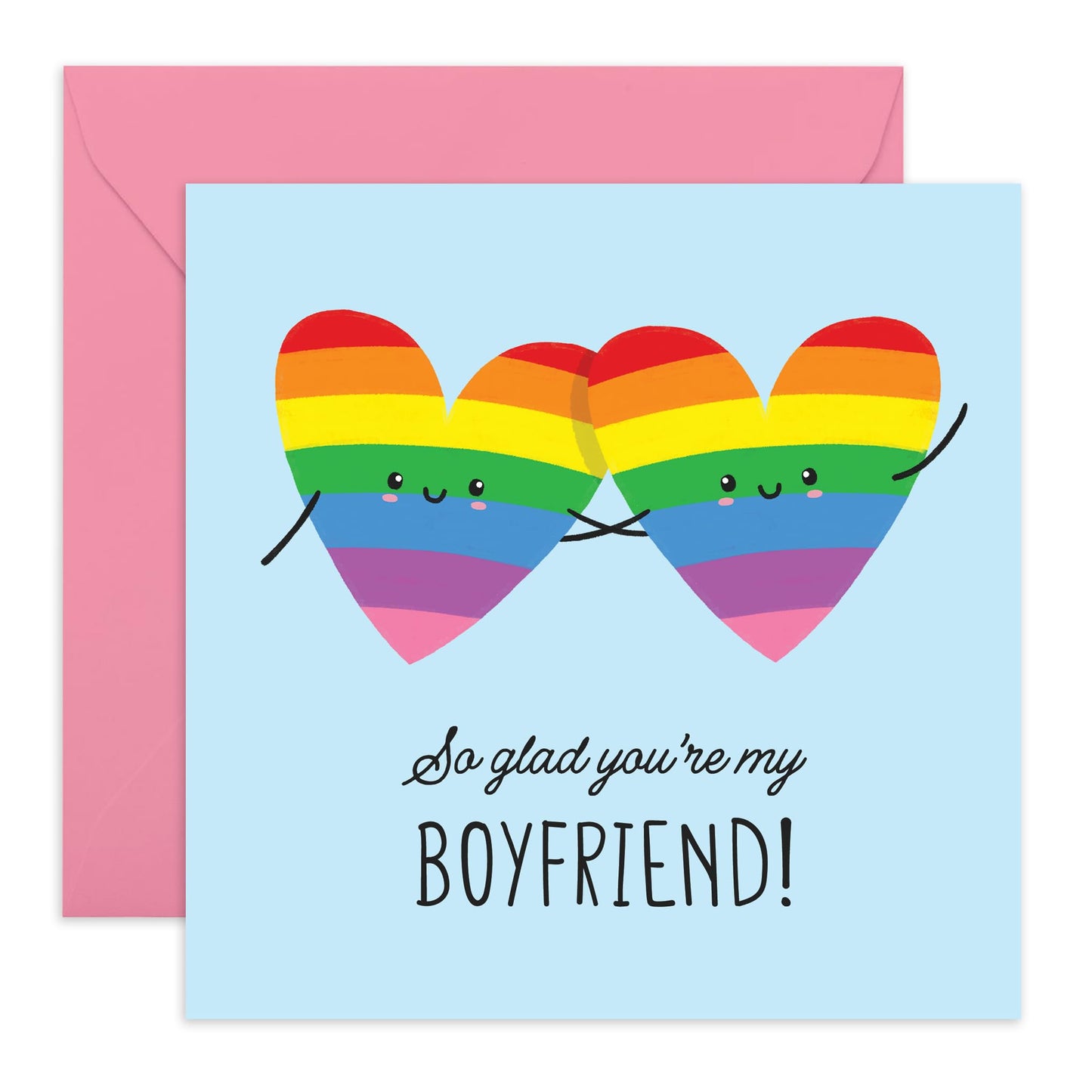Colourful Hearts Love & Anniversary Card - 'So Glad Boyfriend Rainbow' - Gifts for Boyfriends, Him, Partner, Love, Darling, Babe, Sweetheart - Thank you - Comes with Fun Stickers