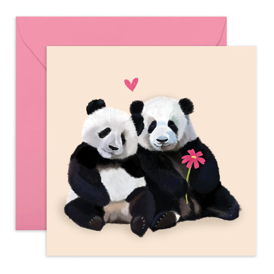Panda Couple Anniversary Card - 'Love Pandas' - Happy Valentines Card Panda - Sweet I Love You Gifts For Him Her Kids - For Boyfriend Girlfriend Husband Wife - Comes With Cute Stickers