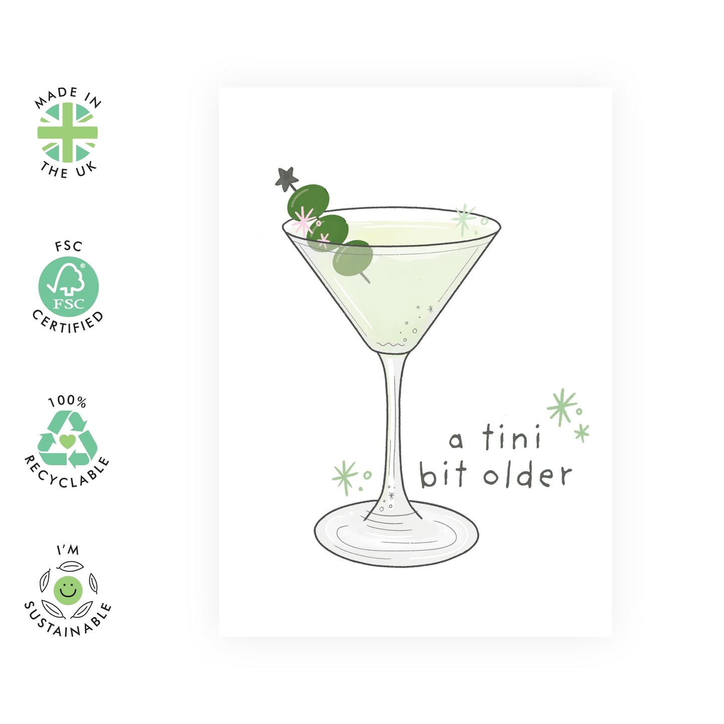 Fun & Creative Birthday Card - 'A Tini Bit Older Martini' - Gifts for Him or Her, Friends, BFF, Buddies, Coworkers, Colleagues - Cocktails - Comes with Fun Stickers
