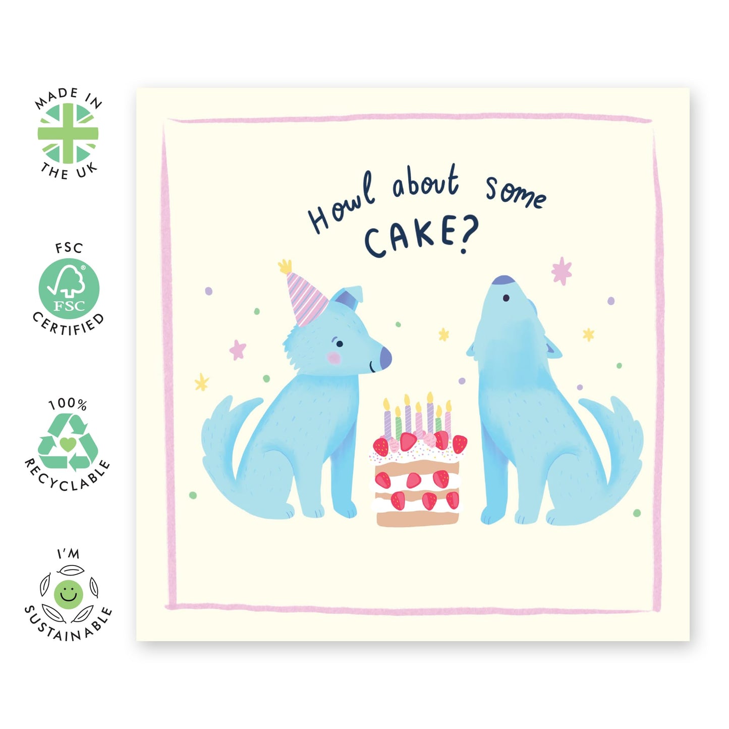 Birthday Greeting Card - 'HOWL ABOUT SOME CAKE' - Perfect for Celebrating with a Fun, Cute Wolf Design - Ideal for Adding a Touch of Humor and Joy to Any Birthday - Comes With Stickers By Central 23