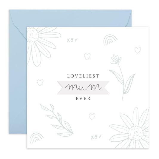 Heartfelt Mum Birthday Card - 'Flowers Loveliest' - Birthday Card for Mum, Mam, Mammy, Mammy, Ma, Women - Thank You Card, Mothers Day Card for Her - Minimalist Floral - Comes with Sweet Stickers