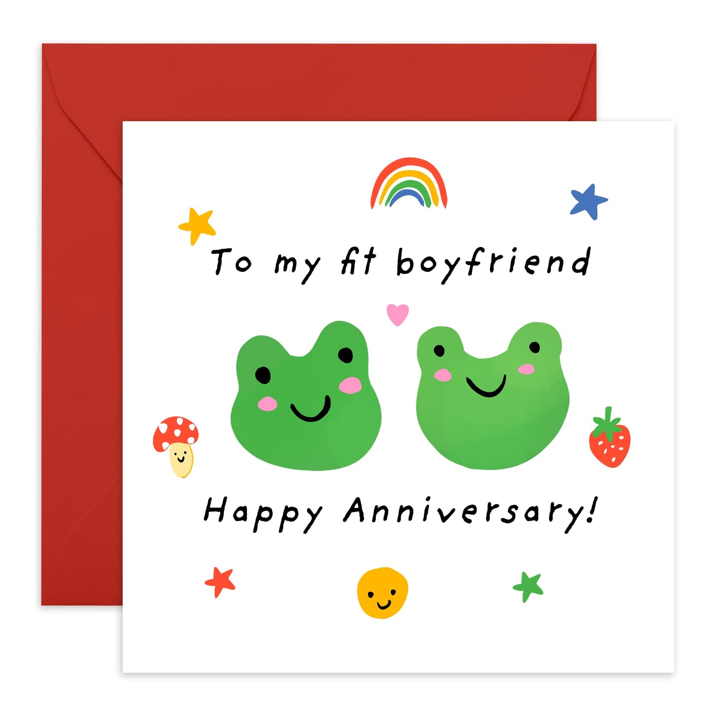 Happy Anniversary Card for Boyfriend - "To My Fit Boyfriend" Frog Theme - Cute and Quirky Birthday Card for Boyfriends Who Work Out, Him, Partners, Men - Comes with Fun Stickers