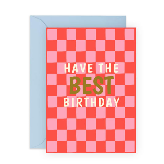 Birthday Card for Him Her – Checkerboard HBD - Gift For Women, Men, Colleagues, Coworker, Friends, Neighbour, Niece, Nephew , Girlfriend, Boyfriend - Checkered Greeting Card - Comes with Fun Stickers