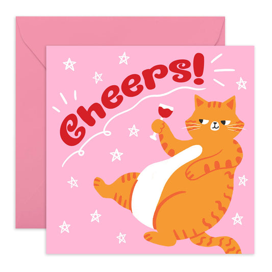 Birthday Card - Cheers Wine Cat - Funny Greeting Card For Women - Birthday Gifts For Cat Lovers - Birthday Card For Friends Pet Owners - Comes With Fun Stickers By Central 23