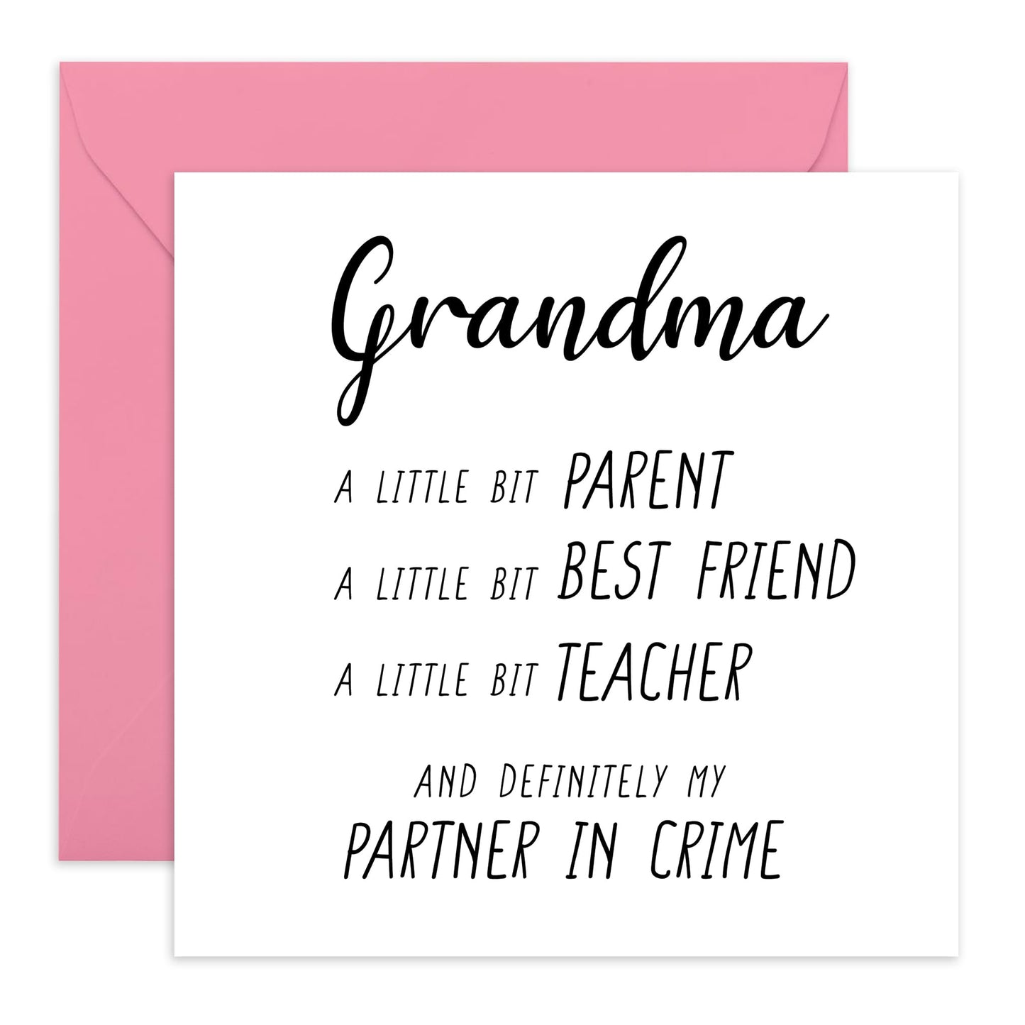 Greeting Card for Her - 'GRANDMA PARTNER IN CRIME' - Mischievous and Loving Granny, Nan, Grandmother, Nana, Women, Family from Grandson or Granddaughter - Mothers Day Card -Comes With Stickers