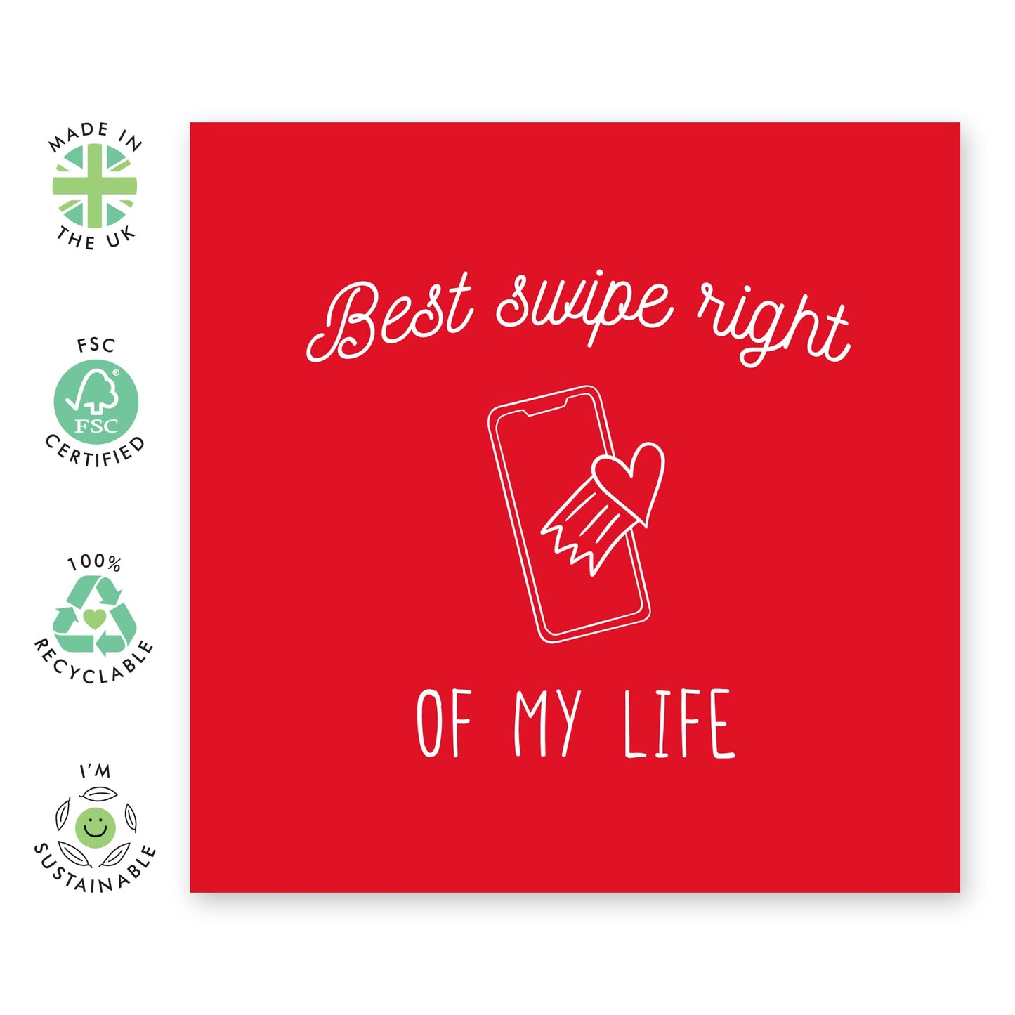 Love Cards For Him Her - Best Swipe Right Of My Life - Valentines Day Card Girlfriend Boyfriend - Anniversary Card Couple Fiance - Husband Wife - Greeting Card - Comes With Fun Stickers By Central 23