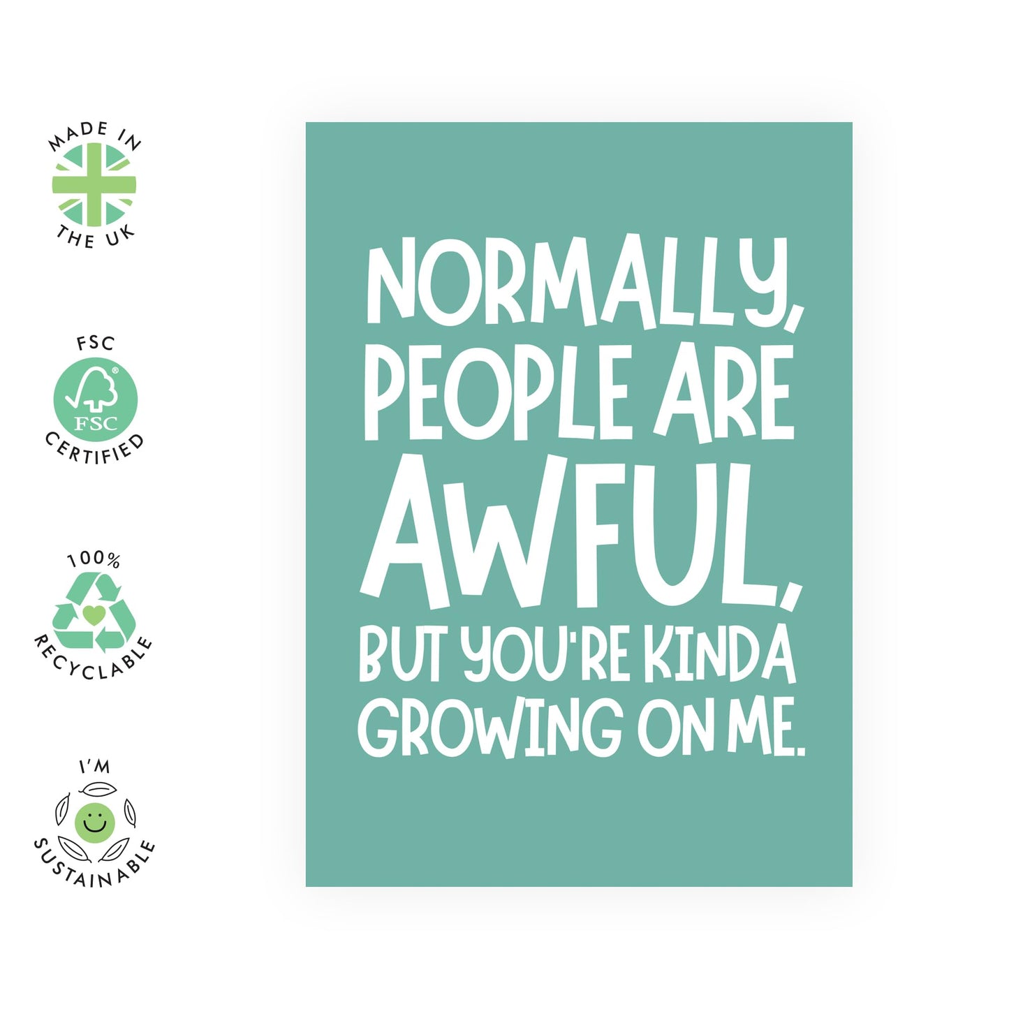 Funny Love Card - 'You're Growing On Me' - Romantic Valentines Day Gifts for Boyfriend, Husband, Wife, Girlfriend, Partner, Other Half - Awful People - Comes with Fun Stickers