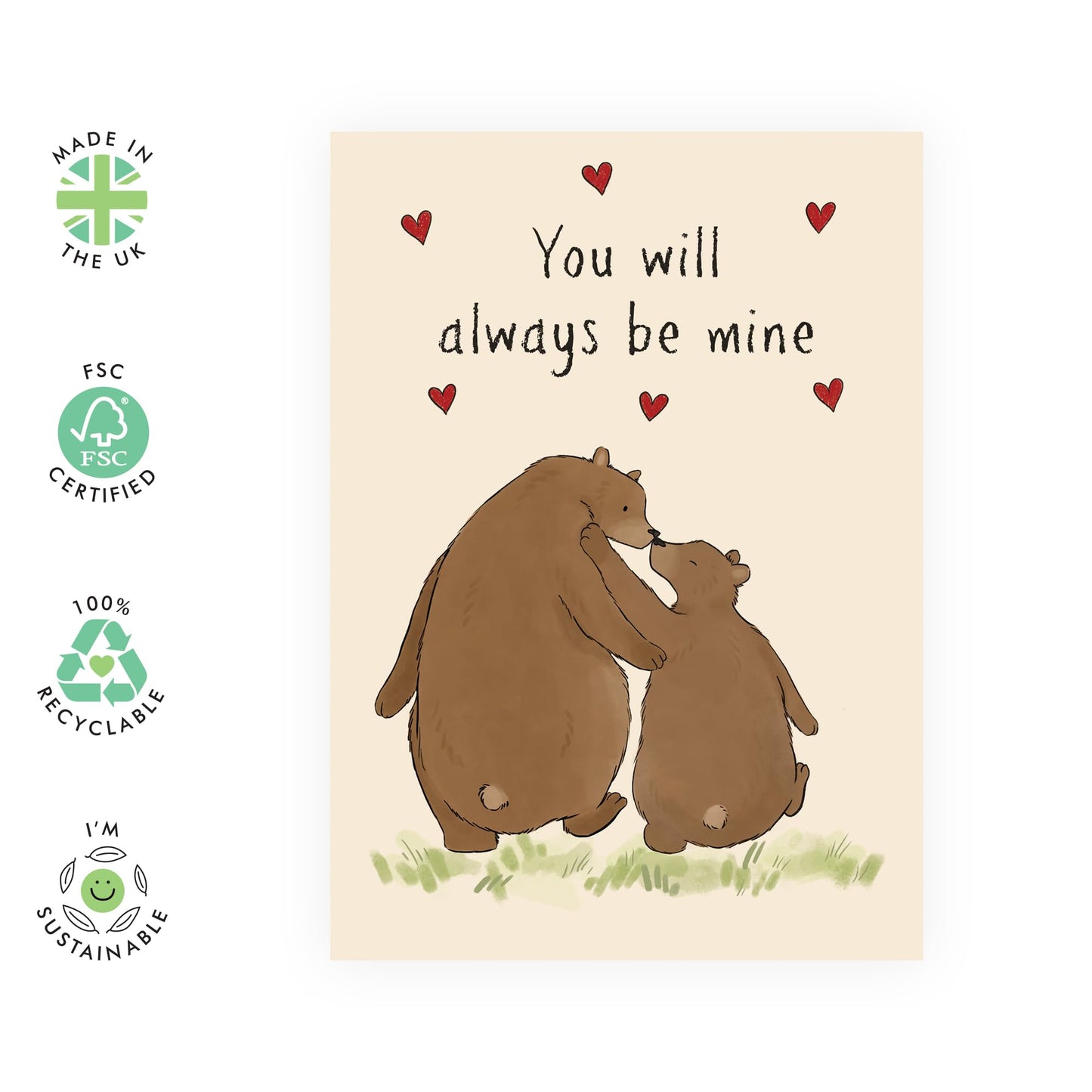 Romantic Love Card - 'Always Be Mine Bear' - Gifts for Him, Her, Wife, Husband, Boyfriend, Girlfriend, Spouse, Babe, Darling - Valentines Day Gentle Kiss - Comes with Fun Stickers
