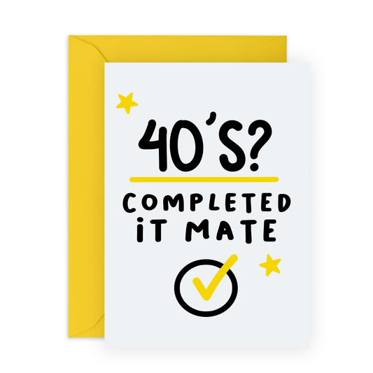 50th Birthday Card For Wife Husband - 40s Completed It Mate - Men Women - Brothe Sister - Happy Fortieth Birthday Greeting Card Male Female Friends - Comes With Fun Stickers - By Central 23