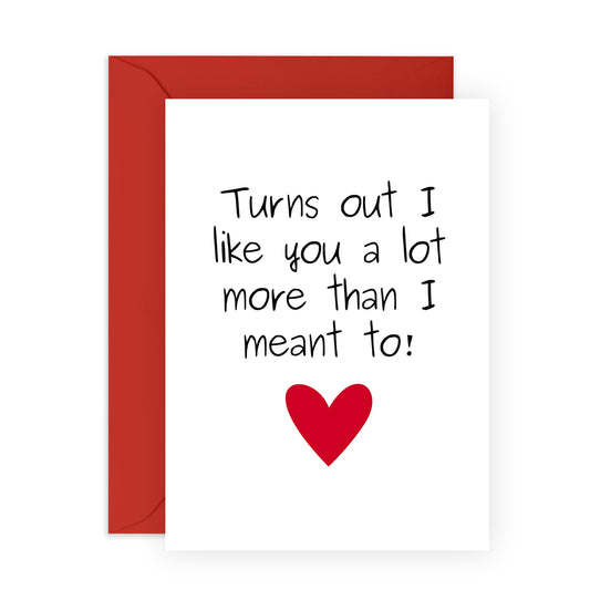 Cute & Funny Love Card - 'I Like You A Lot More' - Romantic Valentines Day Gifts for Boyfriend, Husband, Wife, Girlfriend, Partner, Other Half - Finding Love - Comes with Fun Stickers