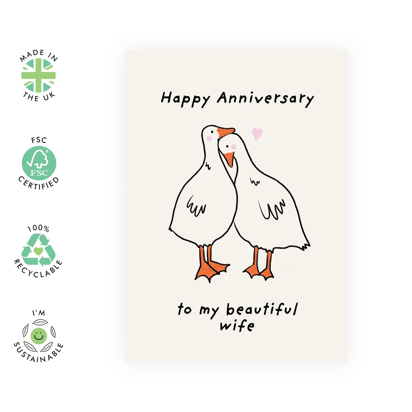 Adorable Anniversary Card For Her - 'Geese' - Gifts for Wife, Babe, Spouse, Darling, Lovebug, Hun - Sweet and Beautiful Woman - Comes with Fun Stickers