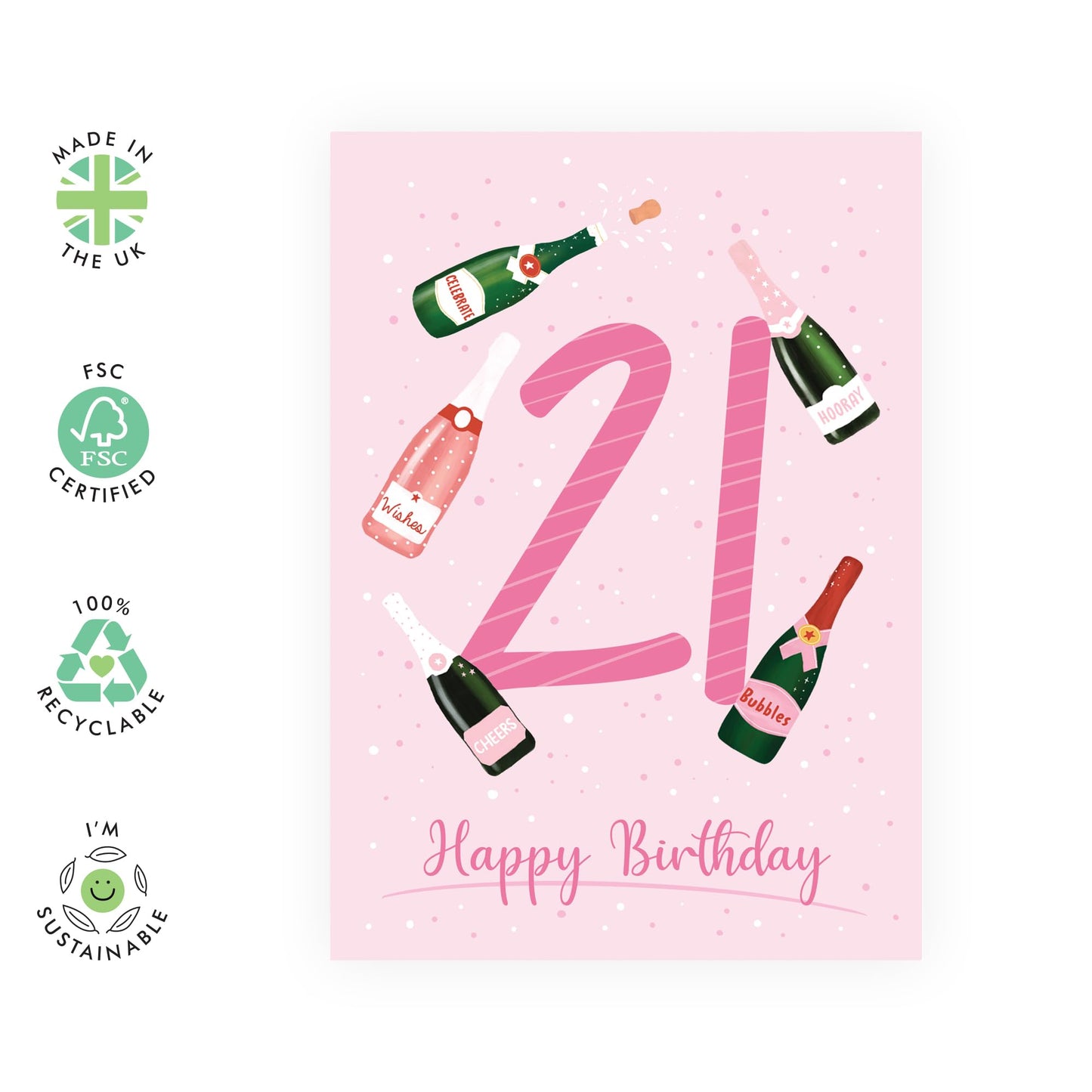 21st Birthday Card For Her - Prosecco Birthday Age 21 - Wine Birthday Card - Women Sister - Happy Twenty-first Birthday Card - Daughter Niece - Women Friends - Comes With Fun Stickers - By Central 23