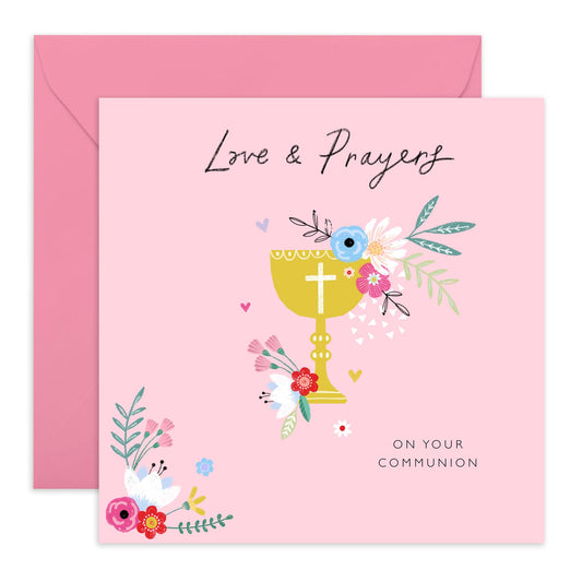 First Communion Cards For Girls - Love And Prayers On Your Communion - Religious Greeting Cards With Envelopes - Gifts For Granddaughter Goddaughter Niece - Comes With Fun Stickers - By Central 23