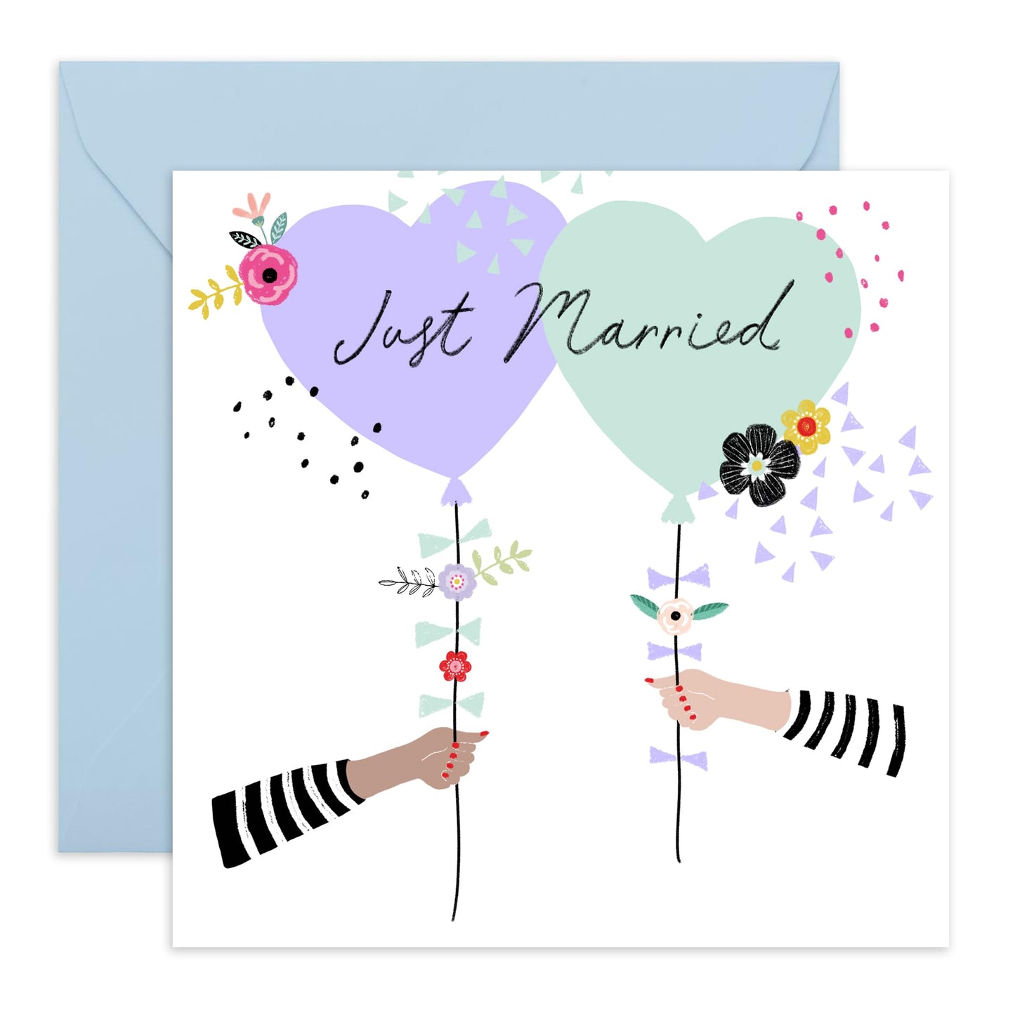 Wedding Cards For Bride And Groom - Just Married Balloons - Floral Greeting Card - Newly Weds Card - Congratulations Card For Men Women - Best Wishes Gift Him Her - Comes With Stickers By Central 23