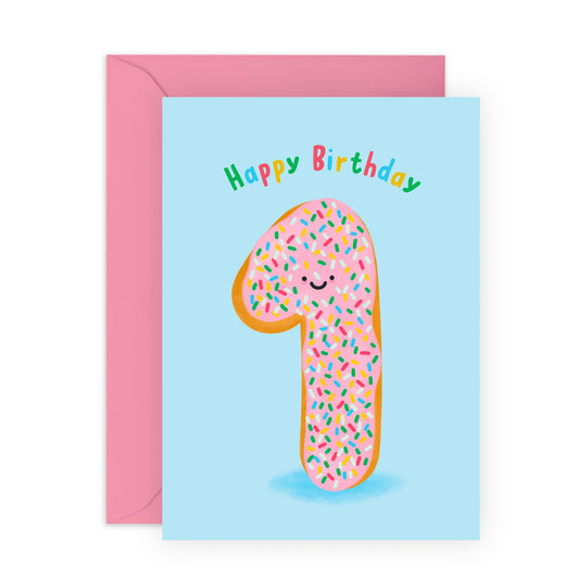 1st Birthday Card Boys Girls - Donut Age 1 - Baby Milestone Cards Age One - First Birthday Cards - Donut - Gifts For Son Daughter Niece Nephew - Gift from Mum Dad- Comes With Sticker By Central 23