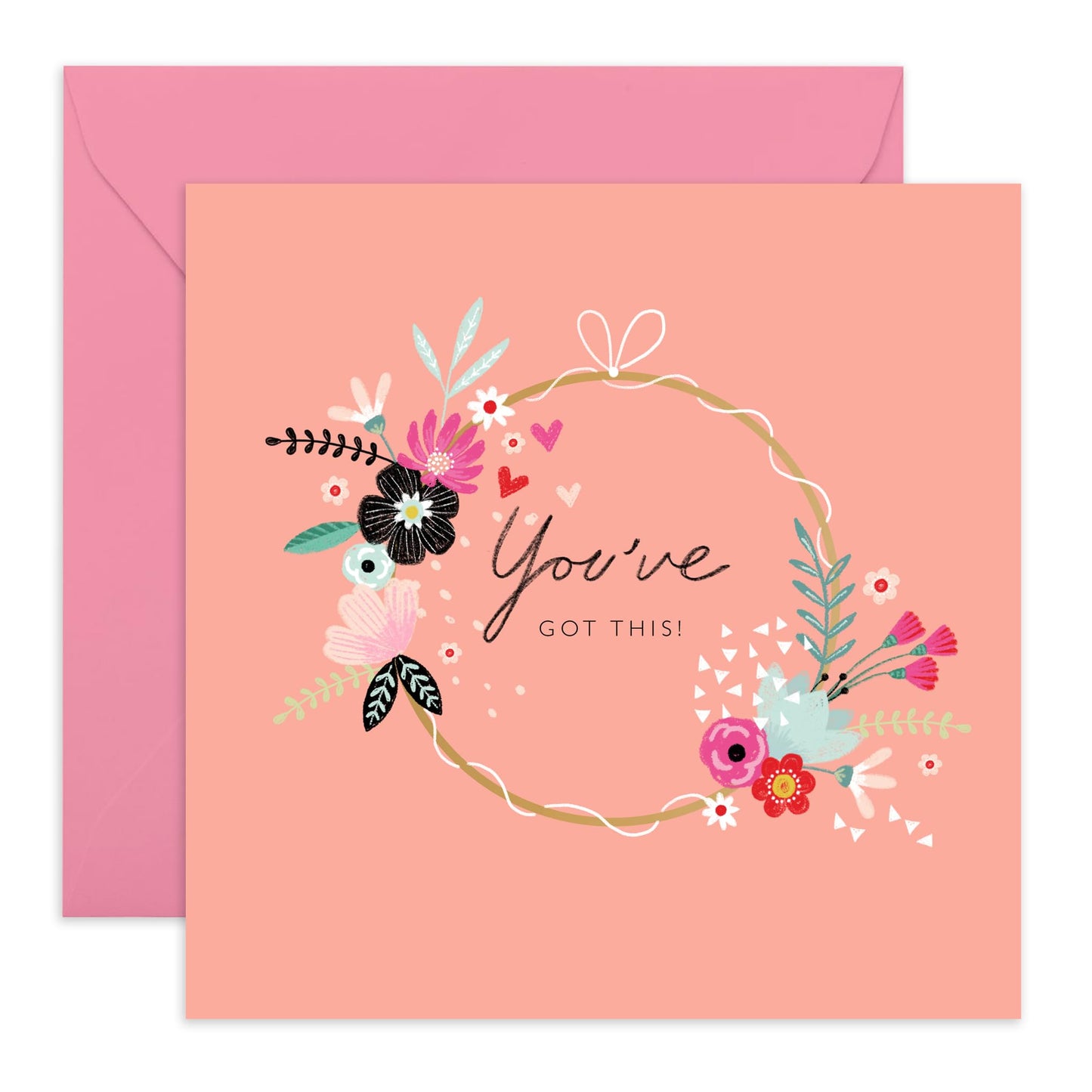 Good Luck Card For Men Women - You'e Got This Wreath - Cute Encouragement Cards For Friends - Goodluck Greeting Card For Exam Studies Game New Job - Comes With Fun Stickers By Central 23