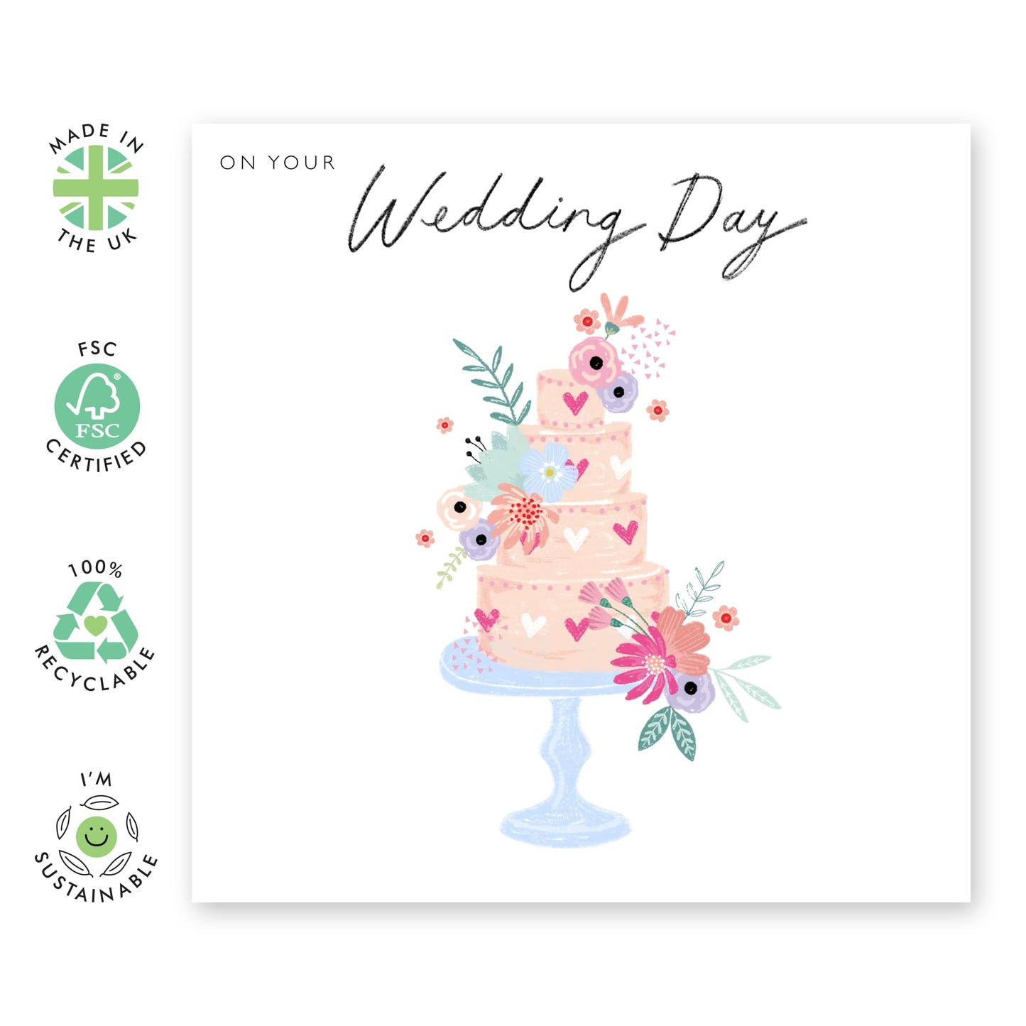 Wedding Cards For Bride And Groom - Wedding Day Cake - Floral Greeting Card - Congratulations Card For Men Women Son Daughter In Law - Best Wishes Gift For Him Her - Comes With Stickers By Central 23