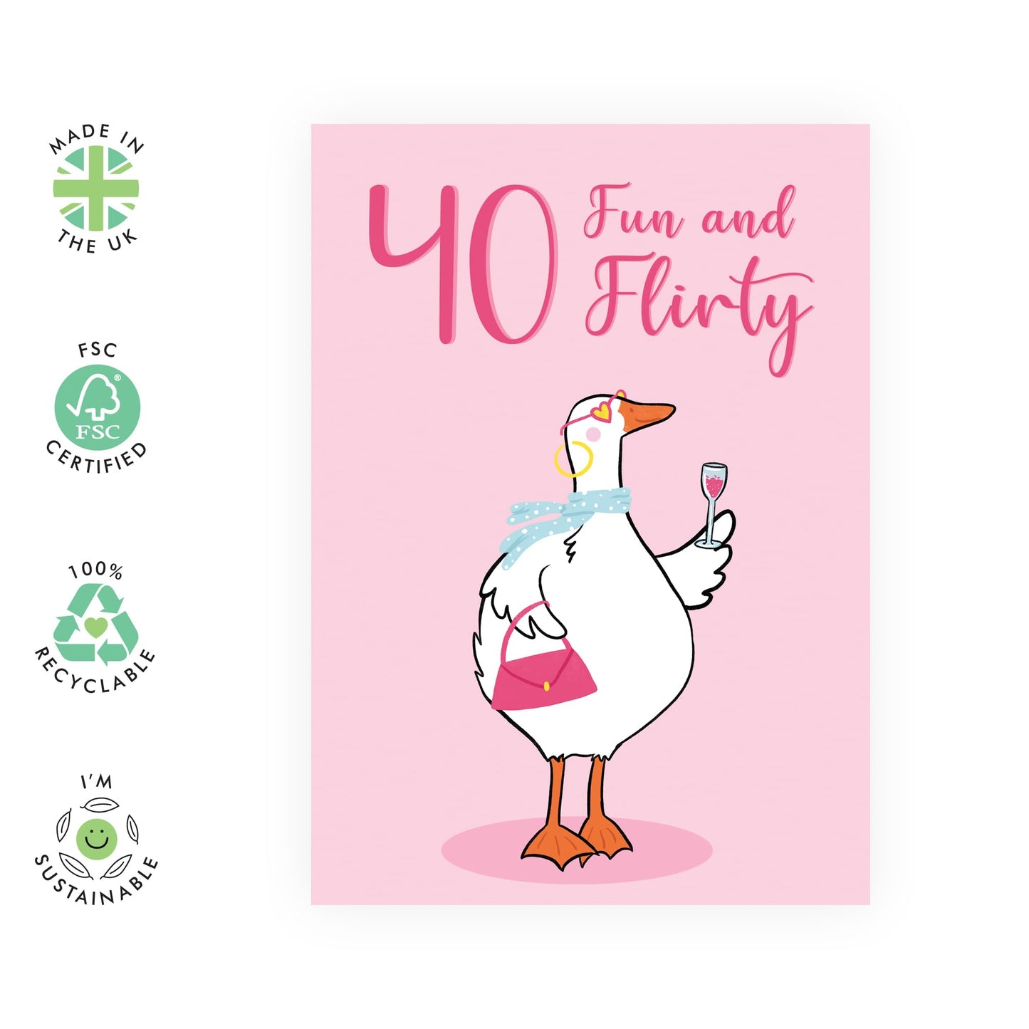 40th Birthday Card For Wife - 40 Fun And Flirty Goose - Animal Birthday Card For Mum - Women Sister - Happy Fortieth Birthday Greeting Card Female Friends - Comes With Fun Stickers - By Central 23