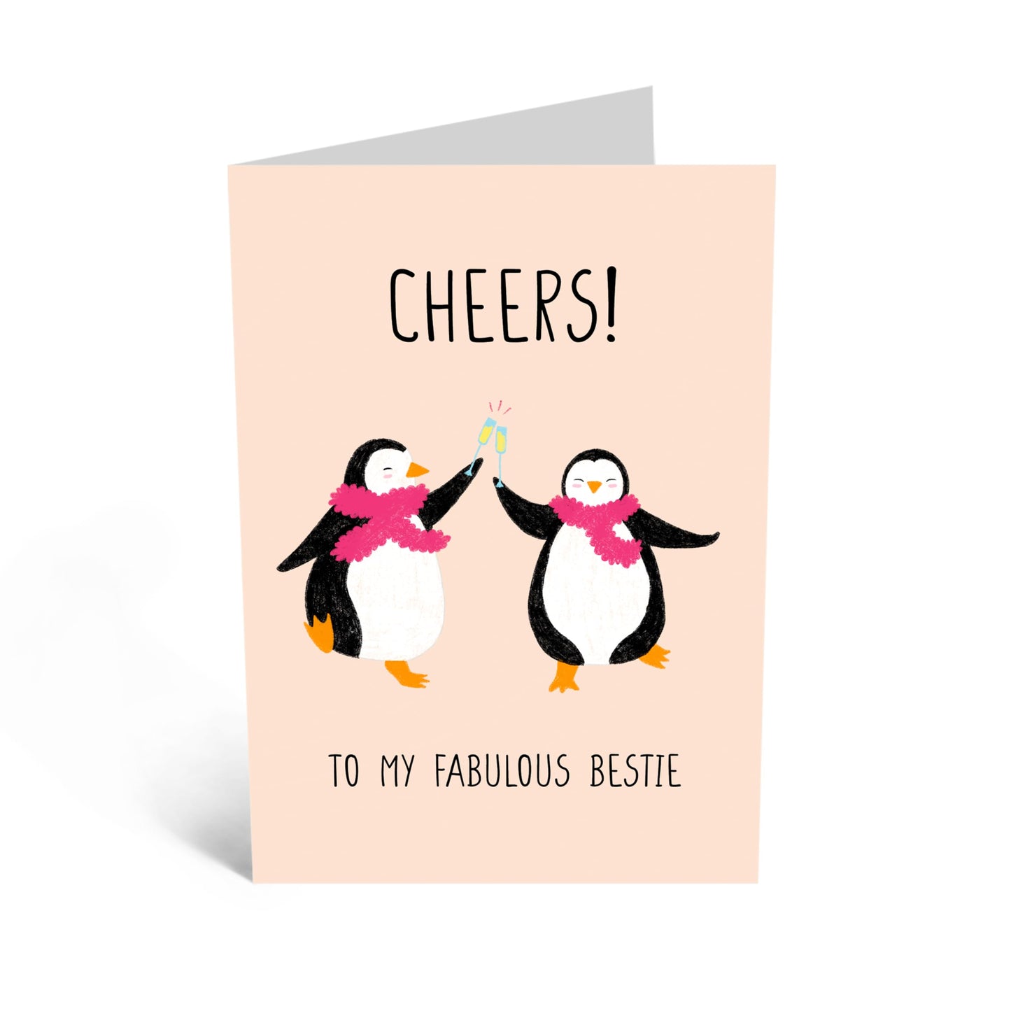 Greeting Card - 'CHEERS BESTIE PENGUINS' - Perfect for Raising a Toast to a Special Friendship - Ideal for Best Friends, Penguin Lovers, BFF's Besties Celebrations - Comes with Stickers By Central 23