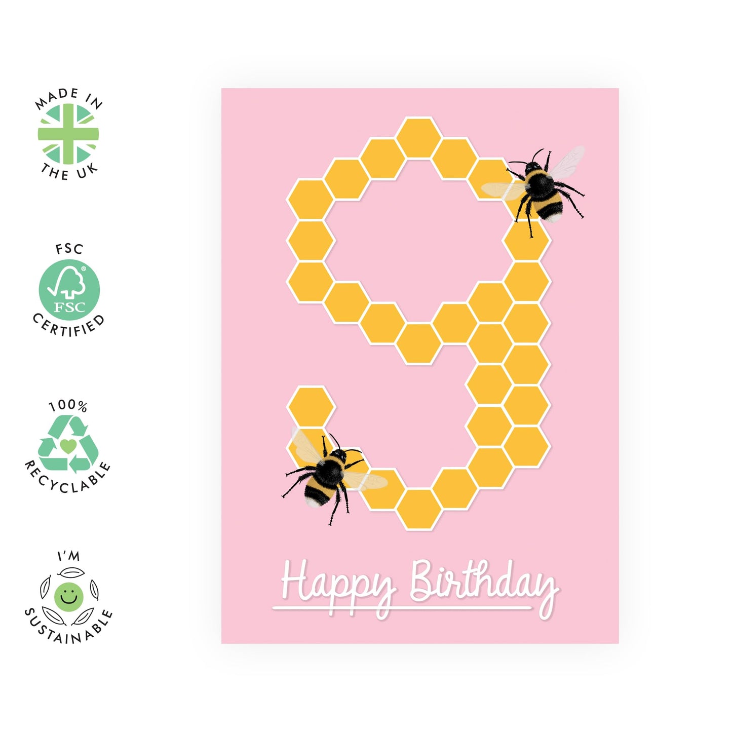 Boy Birthday Card 9 Year Old - Bee Birthday Cards Age Nine - Gifts For Kids Son Daughter Niece Nephew Toddler - Happy 9th Bday Greeting Card - Comes With Fun Stickers - By Central 23