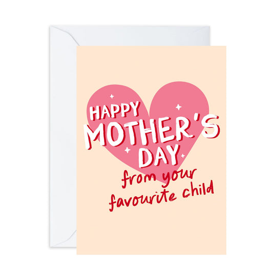 Funny Mother’s Day Card from Son Daughter – ‘From Your Fave Child’ – Gifts for Mum, Mummy, Mama, Ma, Mam, In Law, Women - Heart Design, Jokes for Her - Comes with Fun Sticker