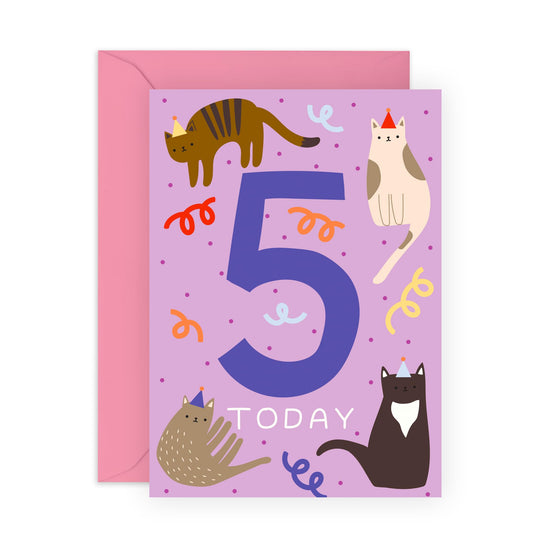 Fifth Birthday Card For Girls - Childrens Cats Age 5 - Toddler Milestone Cards Age Five - Fifth Birthday Cats Cards Niece - Gifts For Daughter - From Mum Dad - Comes With Stickers By Central 23