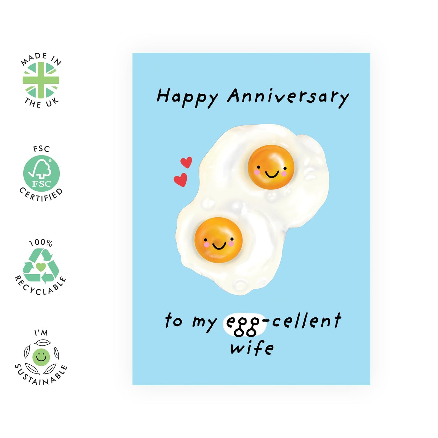 Cute and Fun Anniversary Card For Her- 'Egg-celent Wife' - Gifts for Babe, Spouse, Darling, Hun, Other Half, Partner - Sweet Message for Women - Comes with Fun Stickers