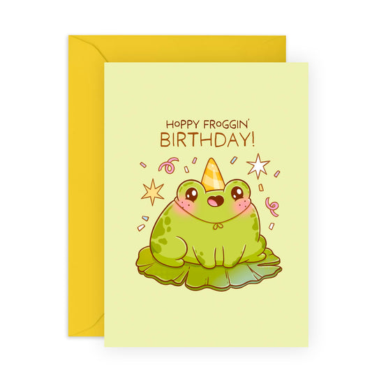 Charming Birthday Card - 'HAPPY FROGGIN' BIRTHDAY' - Celebrate with a Fun and Froggy Twist - Perfect for Adding a Playful Touch to Birthdays - Includes Envelope and Stickers by Central 23