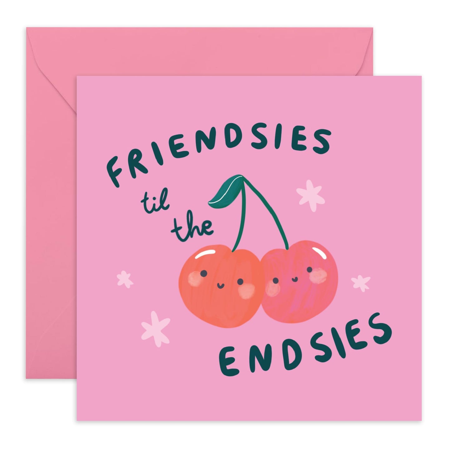 Cute Cherries Friendship Card - 'Friendsies Till Endsies' - Greetings for BFF, Besties, Best Friend, Gals, Girlfriend - Cherries Forever - Comes with Fun Stickers