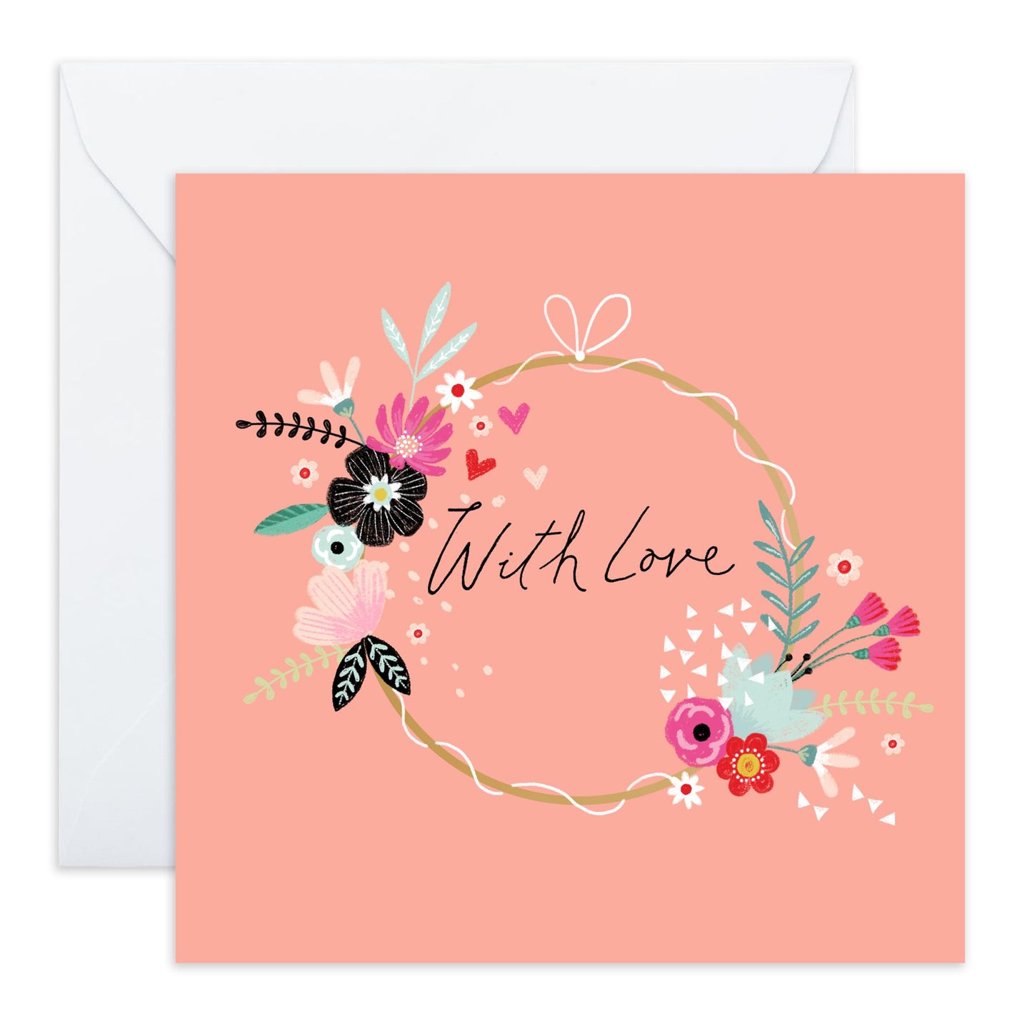 Valentines Card Girlfriend - With Love Floral Hoop - Love Cards For Her - Mothers Day Card From Son Daughter - Wife Anniversary Card - Birthday Card For Women - Comes With Stickers By Central 23