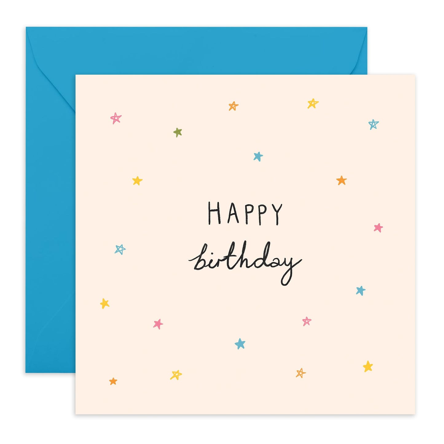 Simple Blue Birthday Card- 'Happy Birthday Stars' - Gifts for Him, Boys, Men, Boyfriend, Colleagues, Coworker, Brother, Uncle, Guys - Little Stars - Comes with Fun Stickers