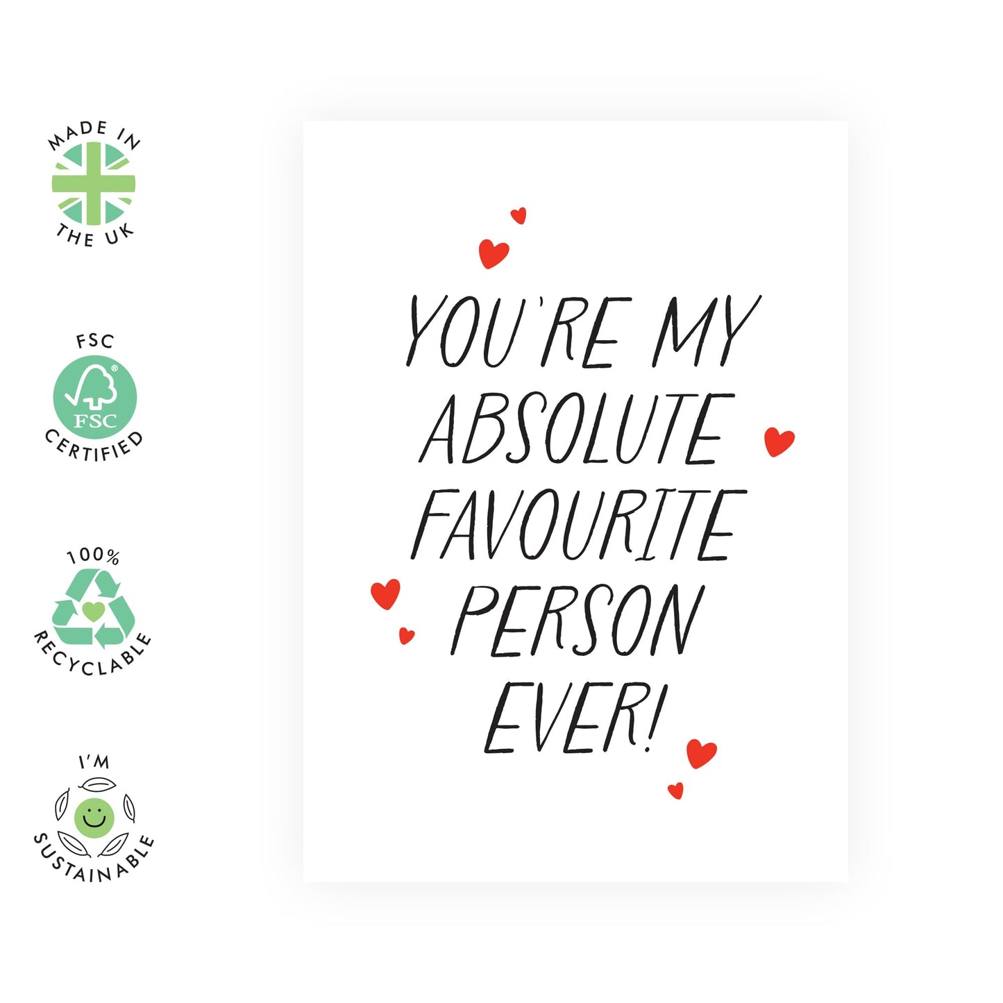 Boyfriend Birthday Card - 'My Favourite Person Ever' - UK Spelling - Happy Valentines Day Card For Girlfriend Best Friend Mom Dad - Husband Anniversary Card - Comes With Cute Stickers
