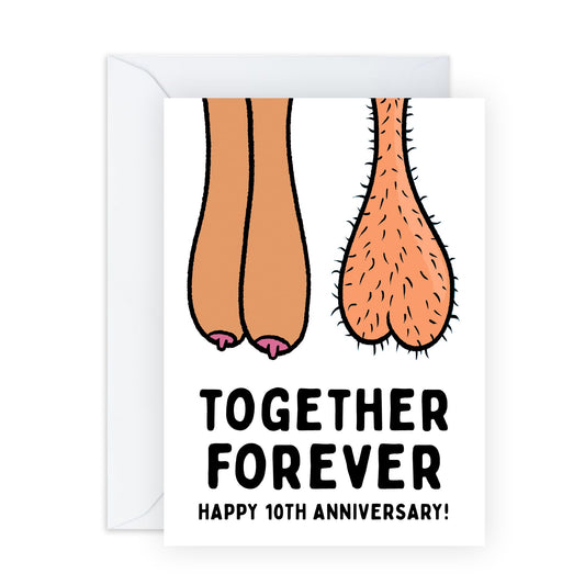 Funny 10 Years Anniversary Card - 'Together Forever 10th Anniversary' - Gifts for Husband, Wife, Her, Him, Spouse, Partner, Honey, Babe - Balls and Melons - Comes with Fun Stickers