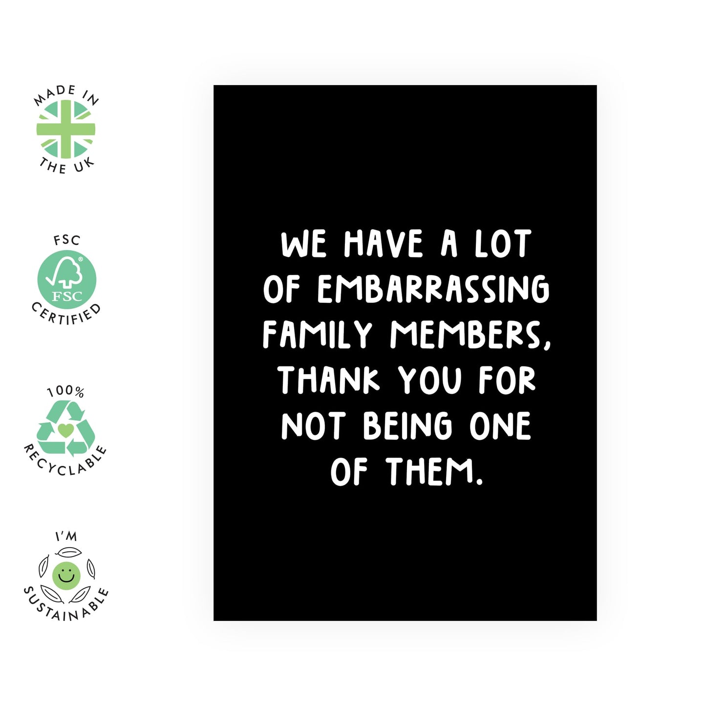 Humour Thank You Card For Men Women - Embarrassing Family Members Dark Bg - Cheeky Appreciation Card For Cousin - Funny Gifts For Him Her - For Uncle Aunt - Comes With Fun Stickers By Central 23