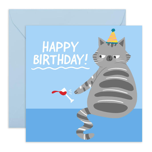 Birthday Card - Birthday Wine Cat - Funny Greeting Card For Men - Birthday Gifts For Cat Lovers - Birthday Card For Friends Pet Owners - Comes With Fun Stickers By Central 23