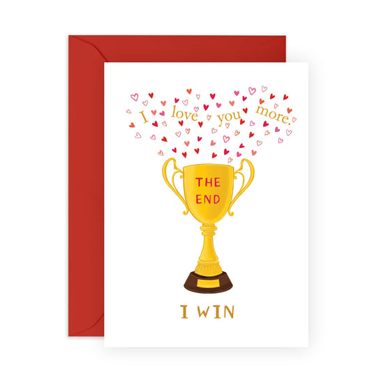 Cute I Love You Card - 'I Win Trophy' - Gifts for Husband, Wife, Girlfriend, Boyfriend, Married Couples, His, Her - Love Wins - Comes with Fun Stickers