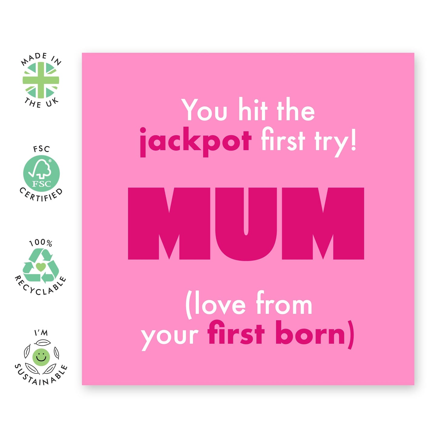 Funny & Cute Mum Birthday Card - 'HIT THE JACKPOT' - Gifts for Her, Women, Mama, Ma, Mummy from your First Born Child - Gifts from Son Daughter - Mothers Day Card - Comes with Stickers